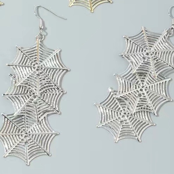 Silver Spiderweb Earrings - Picture 2 of 5